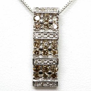 1.00ct up!!美品!!＊K18WG天然ダイヤモンドペンダント＊a 約4.8g 45.5cm diamond brown ジュエリー jewelry pendant EE0/EE0