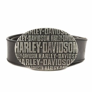 HARLEY-DAVIDSON ハーレーダビッドソン サイズ:30 ロゴプレート付き バックル レザー ベルト USA製 ブラック 黒 アメカジ バイク