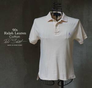 90s 香港製 ラルフローレン Ralph Lauren RN58567 薄ピンク×薄紫ポニー 半袖 ポロシャツ M 