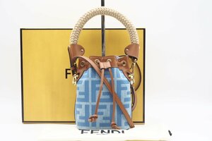 ☆安心の３大保証☆ Aランク ≪FENDI フェンディ/2WAYバッグ≫ 8BS010AP4NF1LB6 FF刺繍 モン トレゾール ライトブルー デニム ミニバッグ