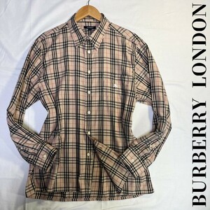 王道 ノバチェック【BURBERRY LONDON】長袖シャツ ホースロゴ ボタン刻印 コットン100% サイズL