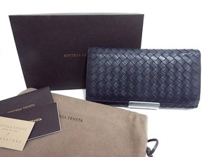 良品 BOTTEGA VENETA ボッテガヴェネタ 二つ折り長財布 156819 ネイビー イントレチャート