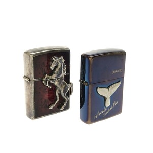 【Zippo 2点まとめ】跳ね馬 ウイニングウィニー ディープレッド メタル張り 2006年 + Whale caudal Fin クジラ しっぽ 1998年 J1248