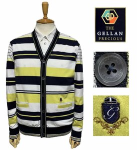 THE GELLAN PRECIOUS ゲラン プレシャス　清涼 ストレッチカットソー　カーディガン　イエローx紺x白 配色　size48　L　安心の日本製