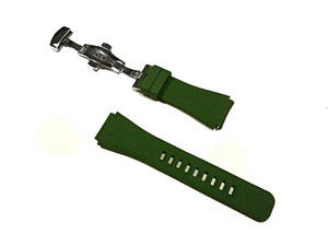 【22mm交換用時計ベルト 工具不要】アーミー グリーン 緑 ダイバー系に シリコンラバー製プッシュ式Dバックル付き 腕時計バンド
