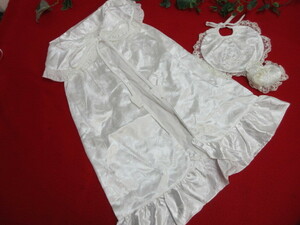 クリOH7509(3) 未使用　セレモニードレス ベビードレス３点セット 日本製 お宮参り用　ドレス/スタイ/お守り袋