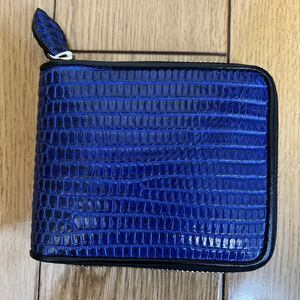 【送料無料】新品 リザード トカゲ 二つ折り財布 コインケース有り ブルー 青色