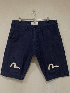 ※EVISU PARIS エヴィス エビス パリス 0069 カモメペイント クロスループ ハーフ ショート デニムパンツ 濃紺 34 　　　　　　　　 BJBB.C