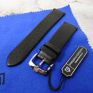 送料無料・新品・互換用・本革レザー腕時計ベルト・パガーニデザイン・ステンレス製ピンバックル 幅22mm ・交換用・ブラック