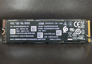 ssd98 INTEL 760p 512GB NVMe SSD 使用時間：37337時間 中古動作品