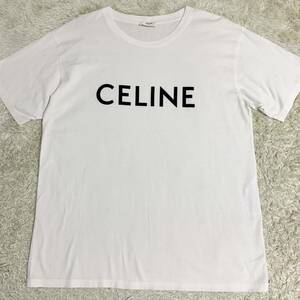 極美品 セリーヌ 【現行モデル】 CELINE Tシャツ 半袖 カットソー トップス エディ期 ビックロゴ メンズ ホワイト サイズL