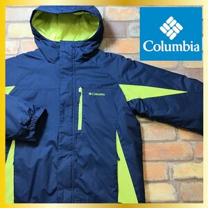 ME7-595★USA仕入れ&正規品★【Columbia コロンビア】バイカラー ナイロン フードジャケット【ユース XL 160】紺×蛍光色 アウトドア