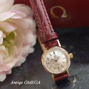 素敵 オメガ K18YG 70’S アンティーク カットガラス 新品革ベルト レディース 手巻き 腕時計 OMEGA OH済1年保証