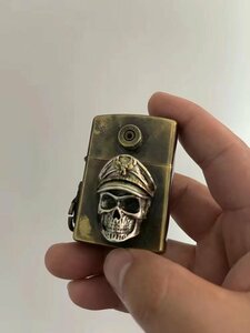 新品 ZORRO スカル警察官 ライター 重量感 ドクロ ライター 未使用 オイルライター 真鍮製 ゴールド