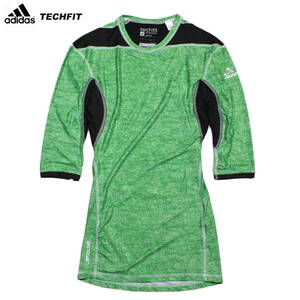 【新品】アディダス テックフィット チル 7分袖 Tシャツ【73：緑】S コンプレッション インナー ランニング マラソン adidas TECHFIT