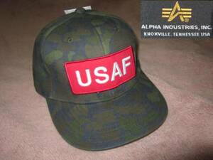 新品 ALPHA INDUSTRIES アルファ USAF立体刺繍ワッペン BOXロゴ 迷彩キャップ 帽子 カモフラ ボックスロゴ