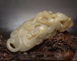 【古寶奇蔵】和田玉製・細密彫・龍佩・置物・賞物・中国時代美術