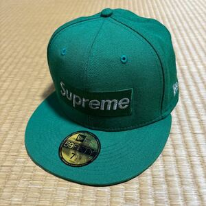 Supreme x NEW ERA コラボ 刺繍 box logo キャップ 59.6cm グリーン レア 帽子 ニューエラ ボックスロゴ