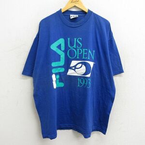 XL/古着 フィラ FILA 半袖 ビンテージ Tシャツ メンズ 90s ビッグロゴ テニス 大きいサイズ コットン クルーネック 青 ブルー 23aug08