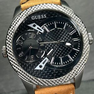 良品 GUESS ゲス W0788G2 腕時計 クオーツ アナログ デュアルタイム ステンレススチール レザーベルト メンズ 新品電池交換済み 動作確認済