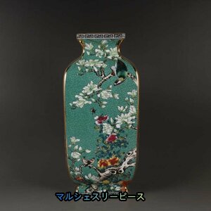 景徳鎮　官窯焼き　四方花瓶　花鳥花瓶　琺瑯彩　粉彩 磁器　置物　装飾　収蔵　コレクションY38142