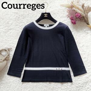 Courreges クレージュ ニット ロゴ ネイビー 38 セーター Mサイズ レディース Y62314-03