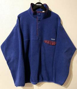 希少 PATAGONIA パタゴニア USA製 90s SNAP-T スナップT プルオーバー フリース ジャケット XL ブルーリボン オーバーダイ 美品 シンチラ 