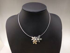 0329-0013　中古★宝石 ジュエリー jewelry　お花＆ワイヤーネックレス 　ケース付