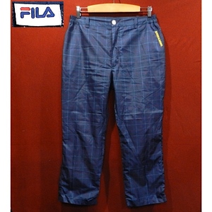 FILA biella Italia フィラ 裏地付き パンツ スポーツウェア ゴルフウェア トレーニング 紺 チェック柄 ビッグサイズ LL 美品