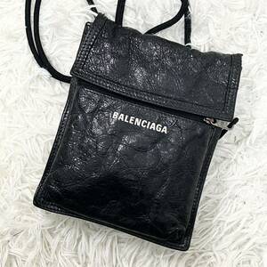 ●極美品●BALENCIAGA バレンシアガ エクスプローラー ショルダーバッグ ポーチ ポシェット サコッシュ 鞄 かばん 斜め掛け 本革 レザー 黒