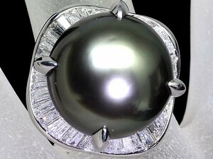 GI11102T【1円～】新品【RK宝石】《Pearl》黒蝶真珠 特大 約14.6ｍｍ珠 極上ダイヤモンド 1.02ct Pt900 高級リング 南洋真珠 パール ダイヤ