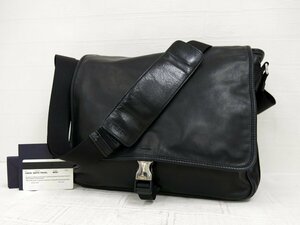 ◆美品◆PRADA プラダ◆メンズ◆ロゴ型押し◆ラム レザー 本革◆ショルダー バッグ◆ブラック シルバー金具◆イタリア製◆斜め掛け◆A4794