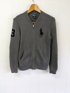 POLO RALPH LAUREN コットンニット カーディガン グレー　M 10-12 ラルフローレン ビッグポニー ジップアップ　ブルゾン