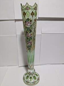 ボヘミアガラス、『薔薇紋 花瓶 』、エナメル彩、銘「ボヘミアガラス」シール（画像8）、保管箱付