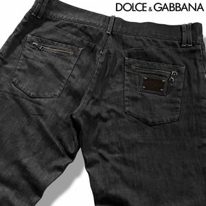 極美品/3Lサイズ●ドルチェ&ガッバーナ デニム ジーンズ ジーパン パンツ DOLCE&GABBANA ブラック 黒 ファスナー ロゴ金具プレート 54 XXL