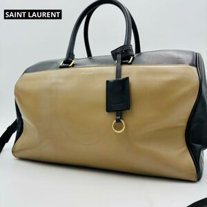 良品 サンローラン SAINT LAURENT ボストンバッグ 2way ショルダー 斜め掛け トート クラシック ダッフル バイカラー ブラック ベージュ