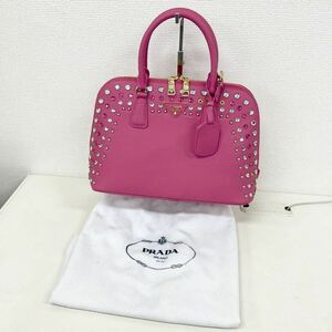 PRADA プラダ ハンドバッグ ショルダーバッグ 2way レザー ピンク トートバッグ ビジュー付き 