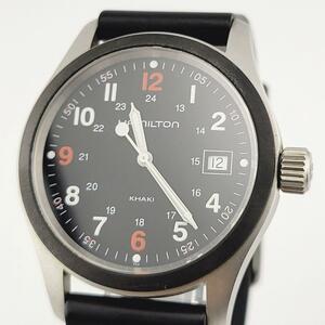 状態良好品 HAMILTON KHAKI ハミルトン カーキ デイト H684210 クォーツ 腕時計 メンズ ブラック 黒文字盤