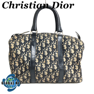 ●3D410/Christian Dior クリスチャンディオール/ハンドバッグ/ミニボストン/トロッター柄/ロゴ/キャンバス/シルバー金具/黒/ヴィンテージ