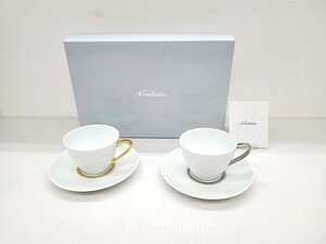 【未使用展示品】 ノリタケ Noritake ファインポーセレン ペア アミ カップ＆ソーサー 箱あり ○YR-17171○