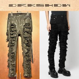 【試着程度】Rick Owens DRKSHDW デトロイトカット デニムパンツ ダメージジーンズ クラッシュデニム スキニー リックオウエンス