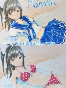 ★同人手描きイラスト(おまけ付き) MayoRiyo ラブプラス 高嶺愛花 制服/水着 色紙(イラスト変化)★ アナログ絵 早見沙織