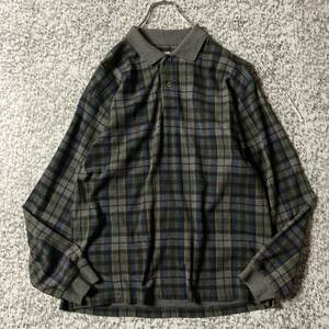 【90sトルコ製】ブラックウォッチ　チェック　ビンテージL/Sポロシャツ　Lサイズ 古着　長袖 