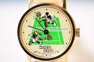 即決　 貴重●　 BRADLEY　 ● 初期テニス　 ● ミッキーマウス＆ ミニー マウス　手巻腕時計　● GOLD　ブラッドレイ