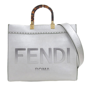 フェンディ FENDI サンシャイン ミディアム 2WAYバッグ トートバッグ ショルダーバッグ レザー シルバー 8BH386 中古 新入荷 OB1747