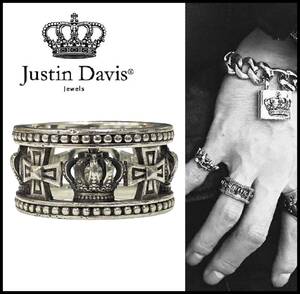 ★定価￥27500★ Justin Davis ジャスティンデイビス SRJ175 MEDIEBAL WEDDING BAND シルバー クロス 王冠 クラウン リング 指輪 10.5号