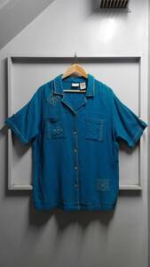 90-00’s WHITE STAG PLUS 刺繍入り ワッシャープリーツ 半袖 オープンカラー シャツ ブルー系 サイズ16W 1990-2000年代