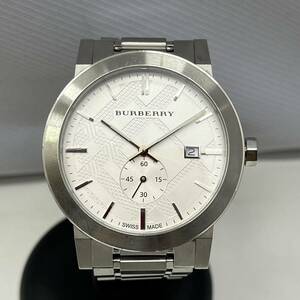 B5169【稼働品】/ 電池交換済み BURBERRY BU9900 ザ シティ デイト スモールセコンド ホワイト文字盤 クオーツ スモセコ バーバリー