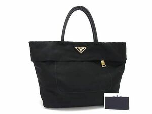 1円 ■極美品■ PRADA プラダ BN2283 テスートナイロン×レザー ハンドバッグ トートバッグ レディース ブラック系 BG7850