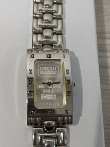 【F887】【未使用】 クレディスイス インゴット ファインシルバー 999.0 QZ シルバー文字盤 メンズ 腕時計